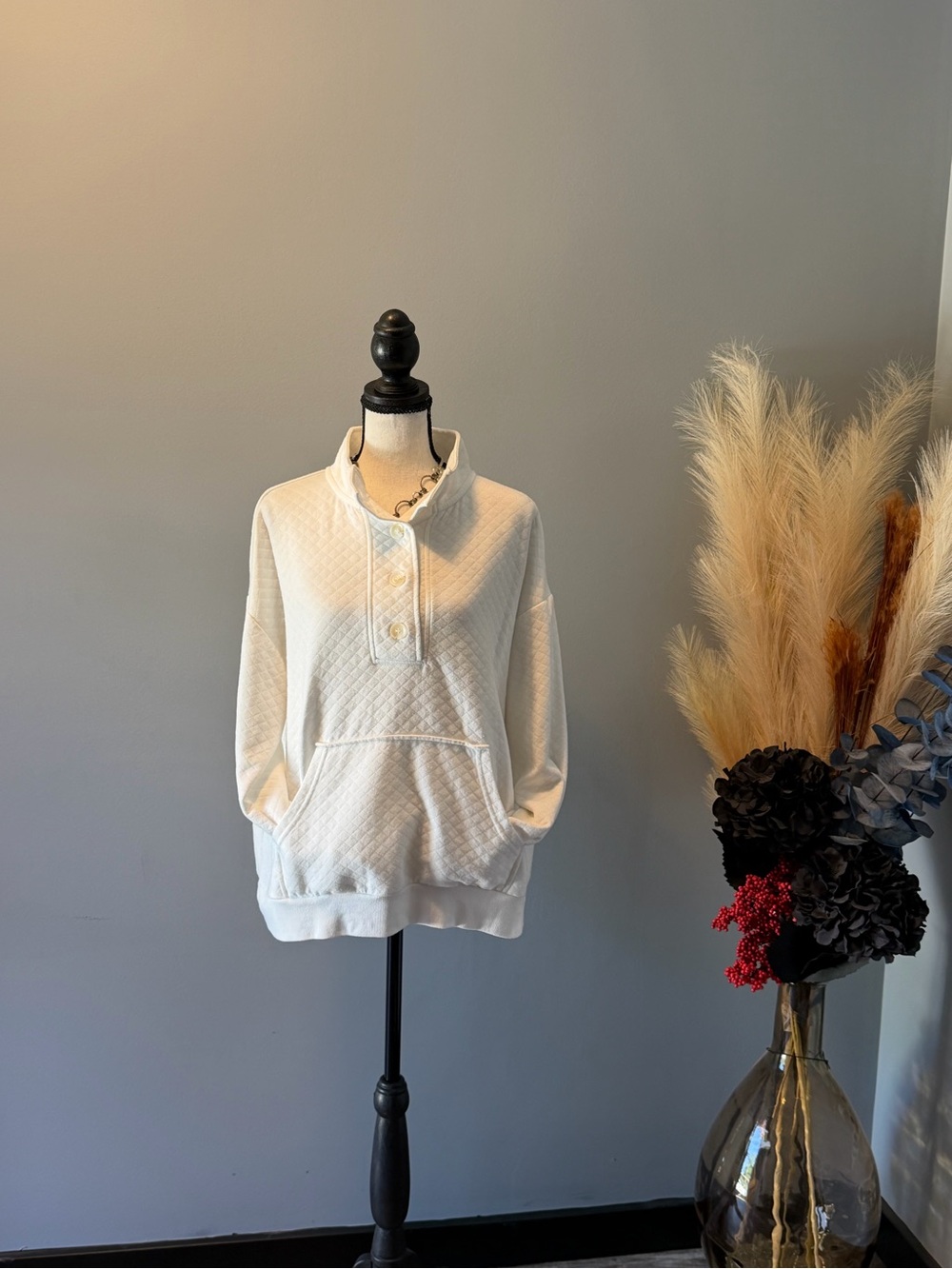 Daydreamer White Quilted Pullover Sweater